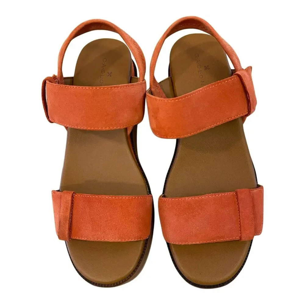 Caslon Briana Flaw Orange Suede Platform Wedge Slingback Sandals Womens 8M